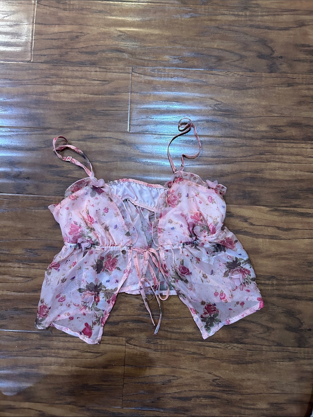 SHEIN Pink Floral Sheer Tie-Front Cami